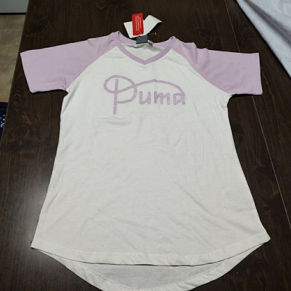 New Puma Glitter Disclaimer White Light Purple Top Size Girl's 16
